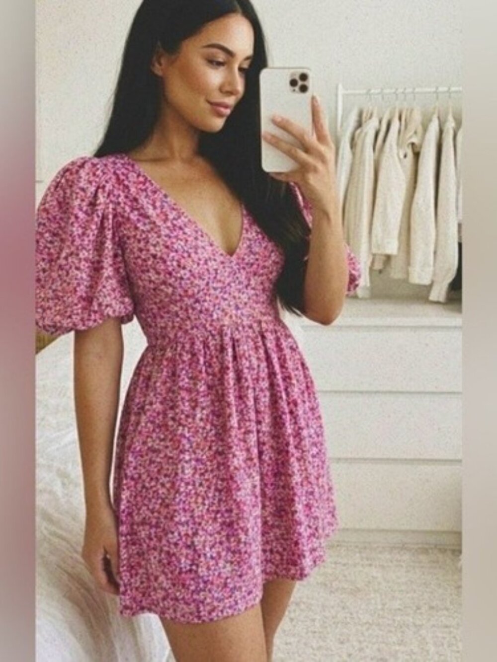 Zara NWT Blogger Favorite Pink Floral Accordion Pleat Short Dress